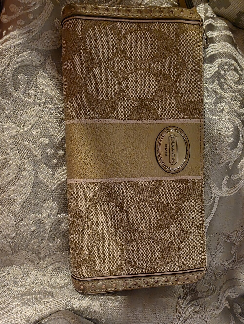 Coach Tan and Gold Signature Zip Wallet